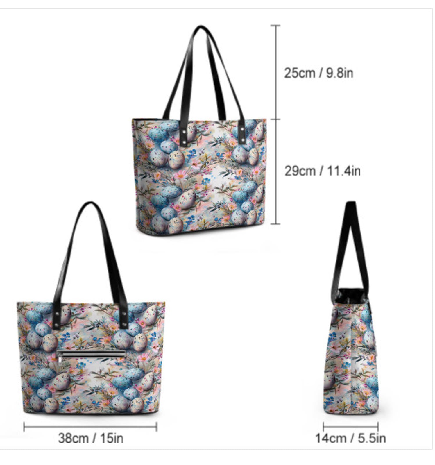 Custom Tote Hand Shoulder Bag 12 X 15 Spring Easter Egg Art Pastel Glam Floral Terrifictrend