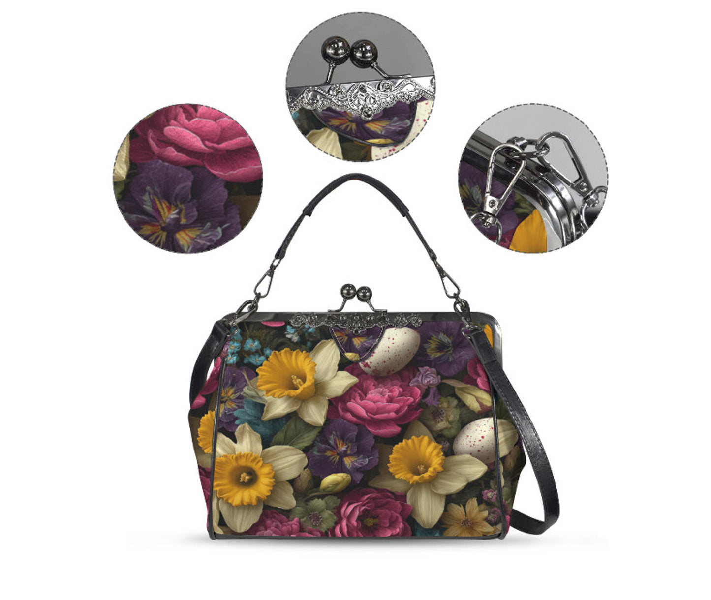 Elegant Floral Easter Egg Spring Art Design  Shoulder Cross Body Bag Satchel Kisslock
