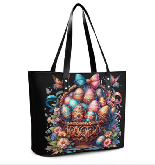 Custom Tote Hand Shoulder Bag 12 X 15 Spring Easter Basket Eggs Flowers Design Terrifictrend