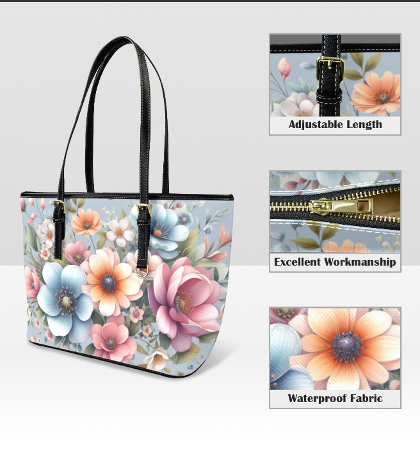 Custom Tote Hand Shoulder Bag 12 X 15 Spring Pink Blue Peach Flowers Gift Idea Terrifictrend