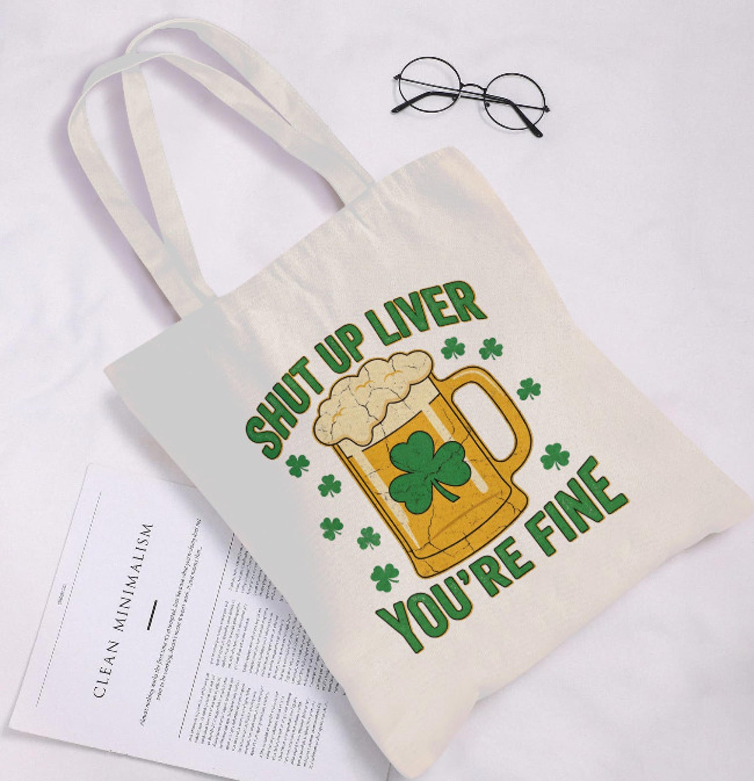 St. Patrick's Day Beer Funny Shut Up Liver Print Shoulder Tote Bag 15" X 15" TerrificTrend