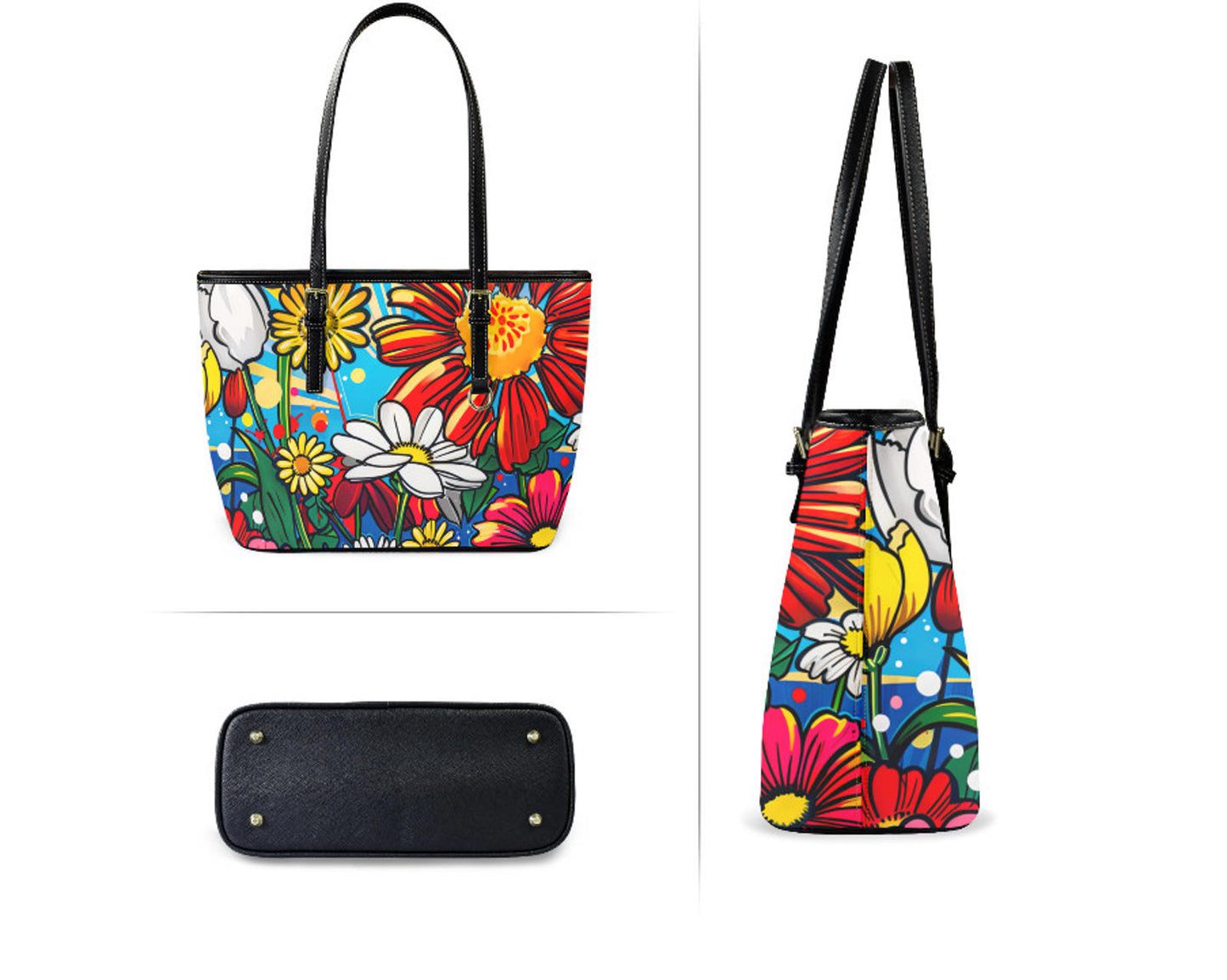 Custom Tote Hand Shoulder Bag 12 X 15 Bright Colors Spring Flowers Pop Art Terrifictrend