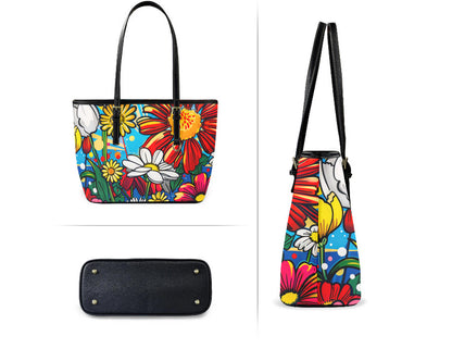 Custom Tote Hand Shoulder Bag 12 X 15 Bright Colors Spring Flowers Pop Art Terrifictrend