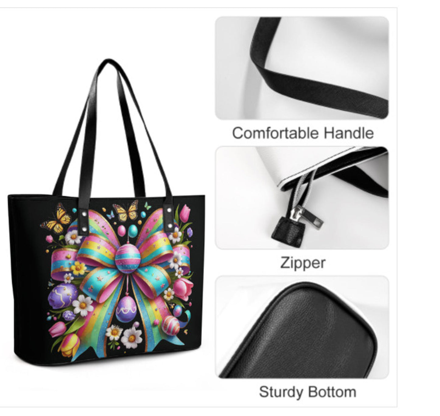 Custom Tote Hand Shoulder Bag 12 X 15 Spring Easter Tulip Eggs Bow Glam Pastel Terrifictrend