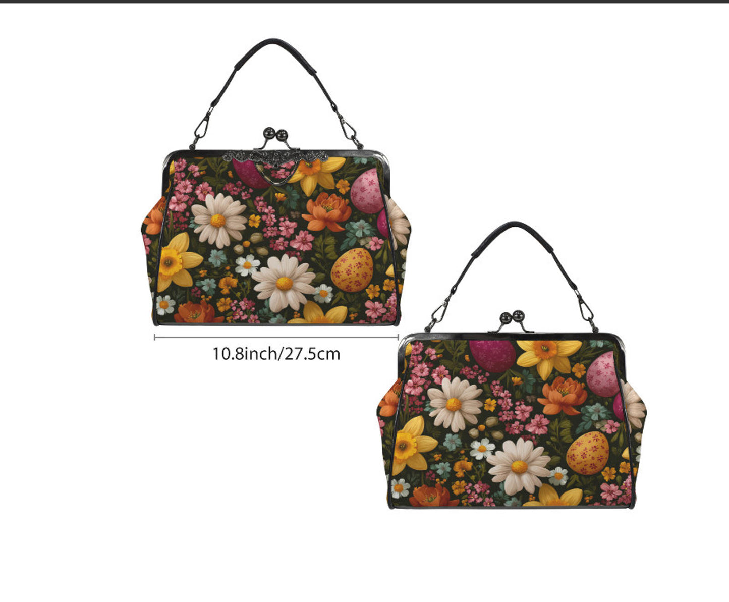 Elegant Floral Easter Egg Spring Art Design  Shoulder Cross Body Bag Satchel Kisslock