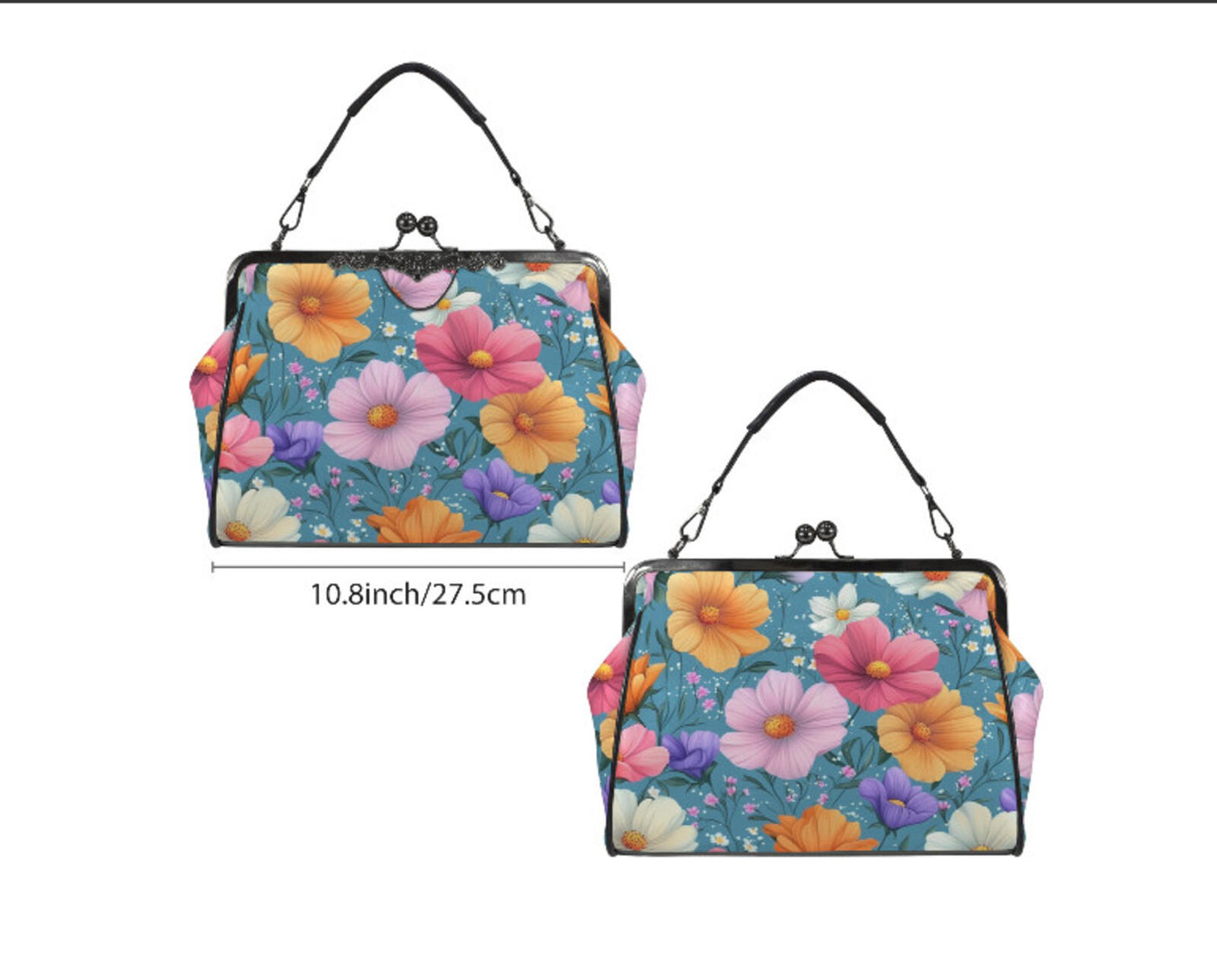 Flowers Pink Purple Yellow Spring Summer Art Shoulder Cross Body Bag Satchel NEW Kisslock