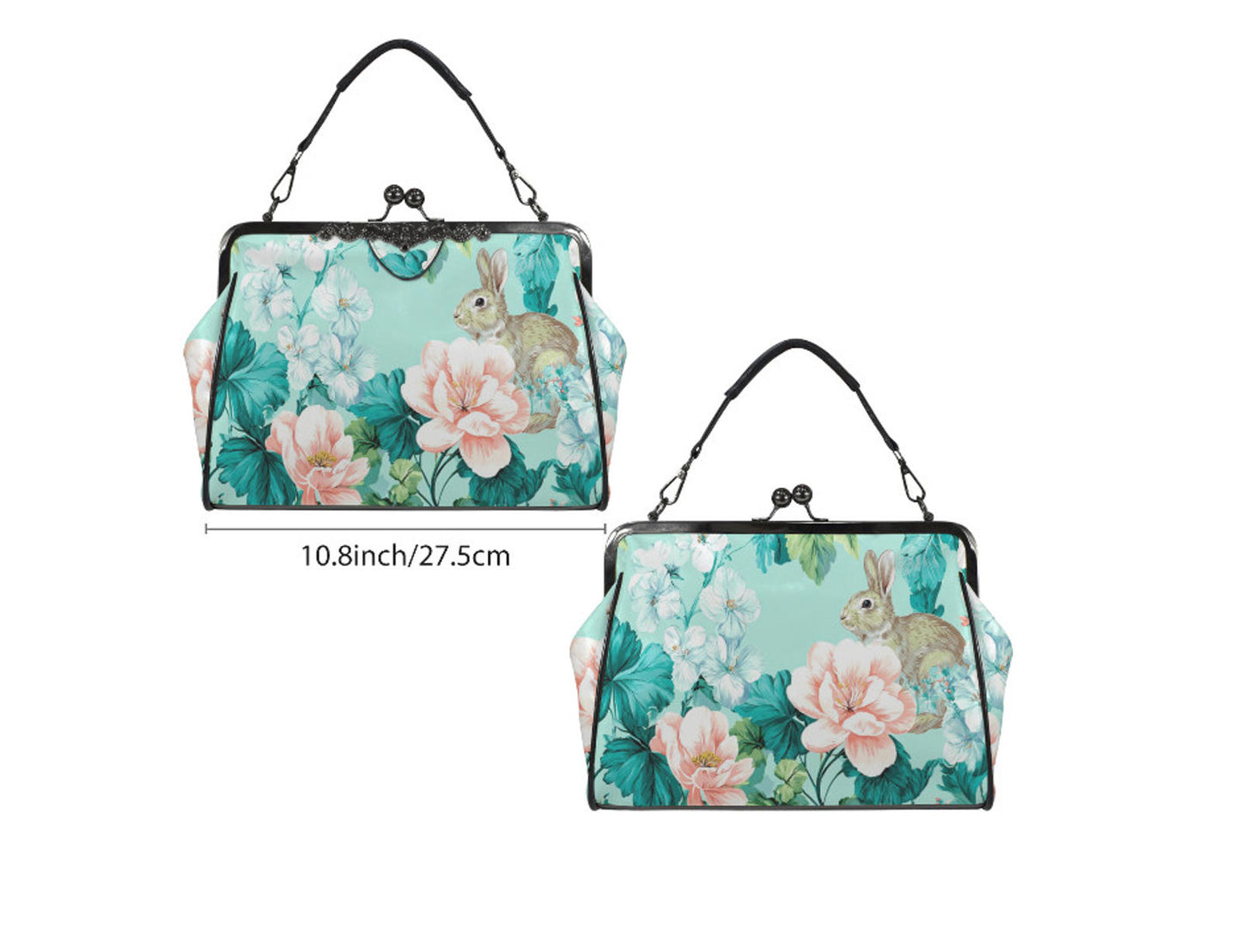 Spring Bunny Rabbit  Garden Flowers Shoulder Cross Body Bag Satchel Mother's Day Kisslock