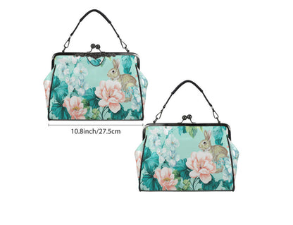 Spring Bunny Rabbit  Garden Flowers Shoulder Cross Body Bag Satchel Mother's Day Kisslock