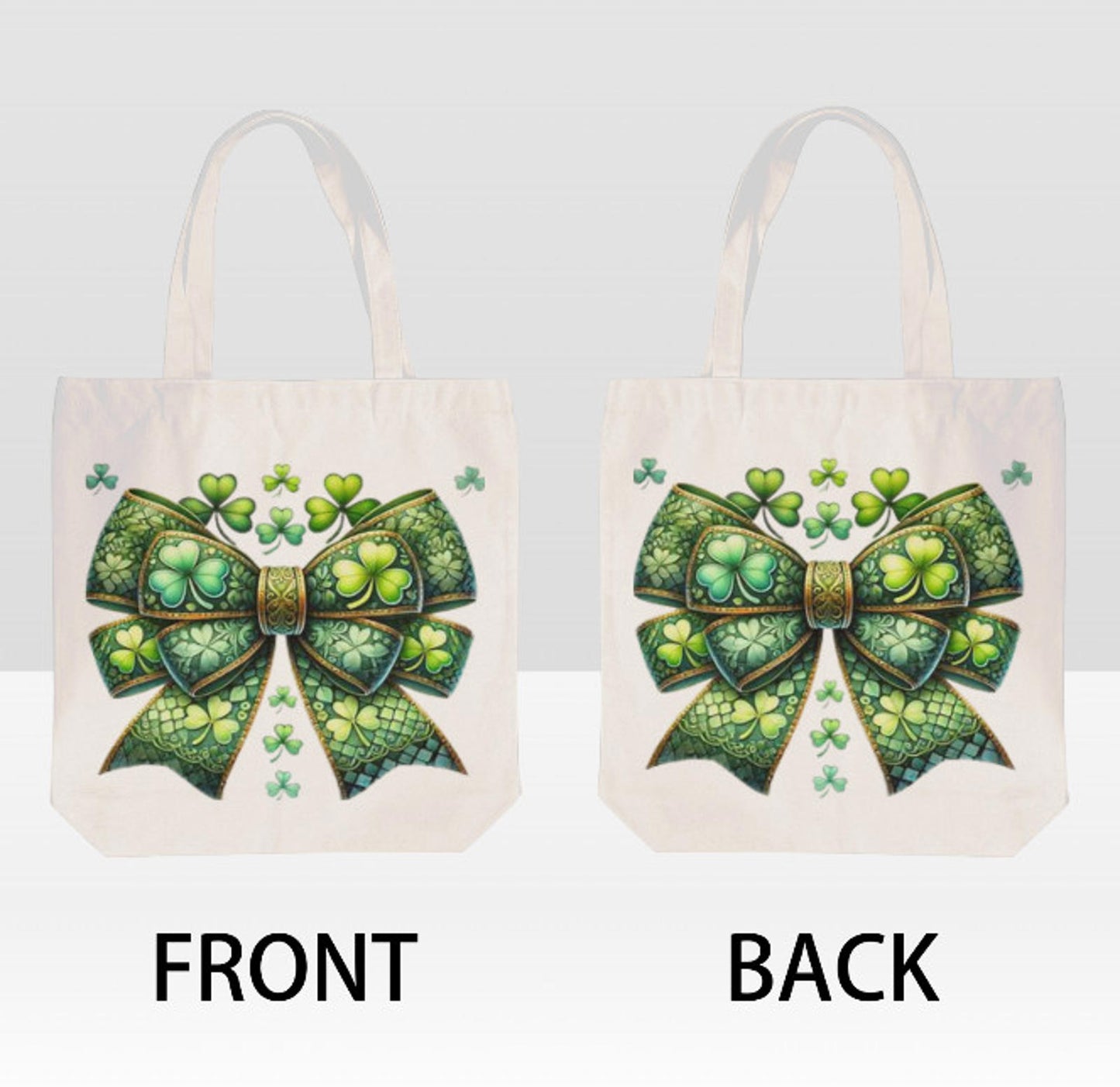 St. Patrick's Day Irish Shamrock Clover Bow  Print Shoulder Tote Bag 15" X 15" TerrificTrend