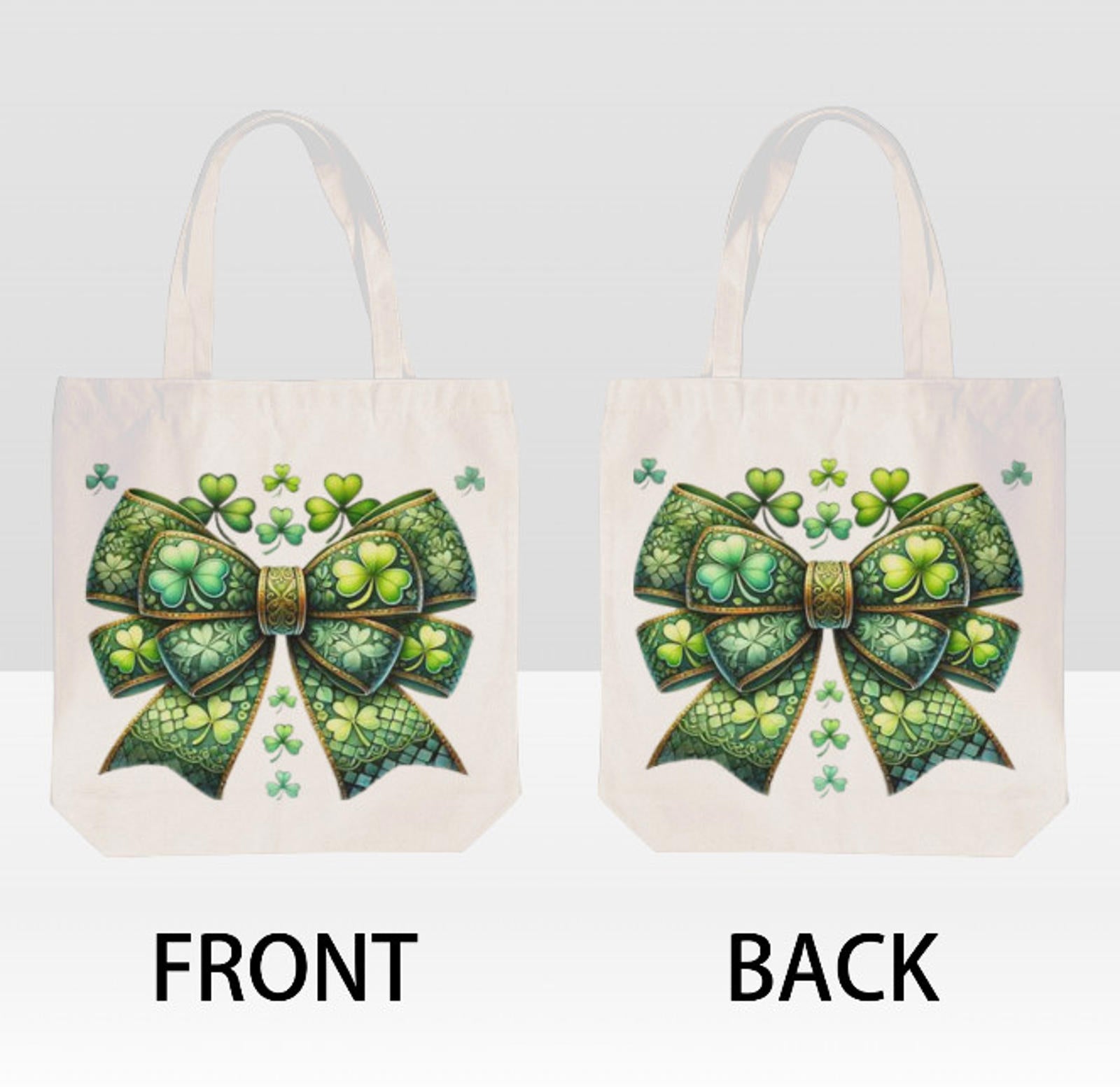 St. Patrick's Day Irish Shamrock Clover Bow  Print Shoulder Tote Bag 15" X 15" TerrificTrend