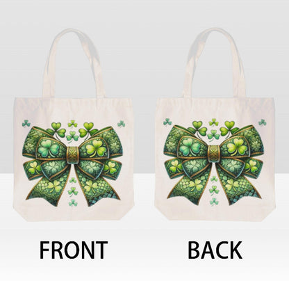 St. Patrick's Day Irish Shamrock Clover Bow  Print Shoulder Tote Bag 15" X 15" TerrificTrend