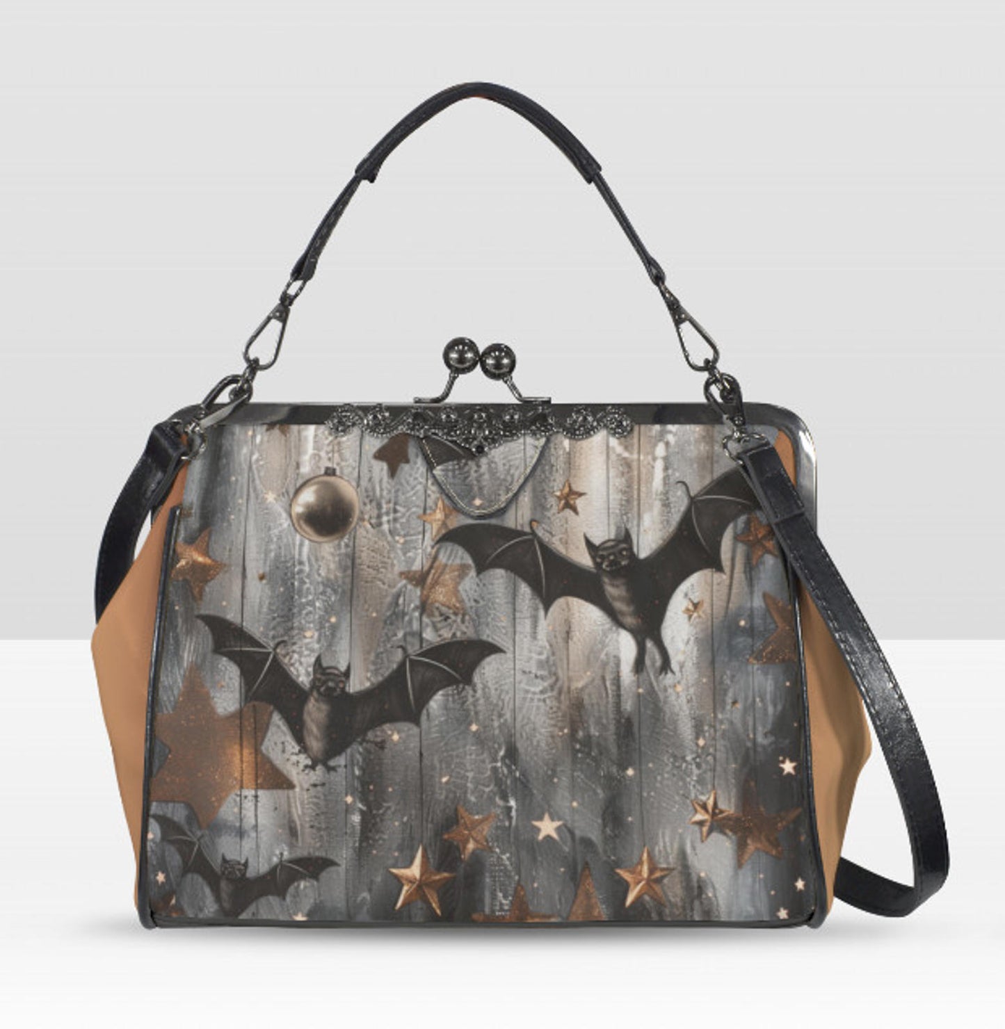 Gothic Horror Bats Stars Christmas Shoulder Cross Body Bag Satchel Holiday Kisslock