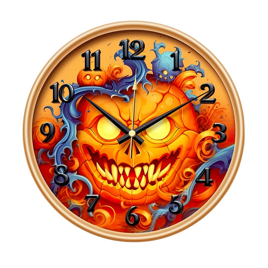 Halloween Fun Creepy Jack o Lantern Wood 12" Wall Clock Battery Operated NEW Temptations by Tara