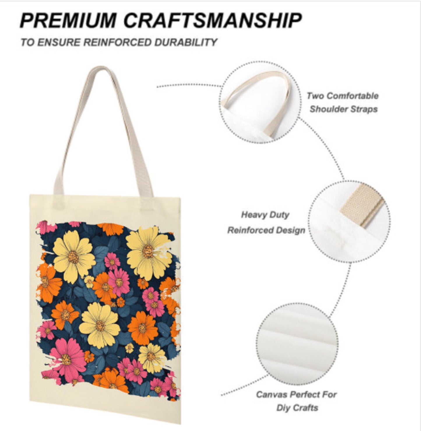 Vintage Retro Pink Yellow Flowers Reusable Tote Bag Print on 2 Sides 14 x 18 Terrifictrend