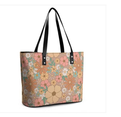 Custom Tote Hand Shoulder Bag 12 X 15 Spring Bohemian BohoBrown Orange Floral Terrifictrend