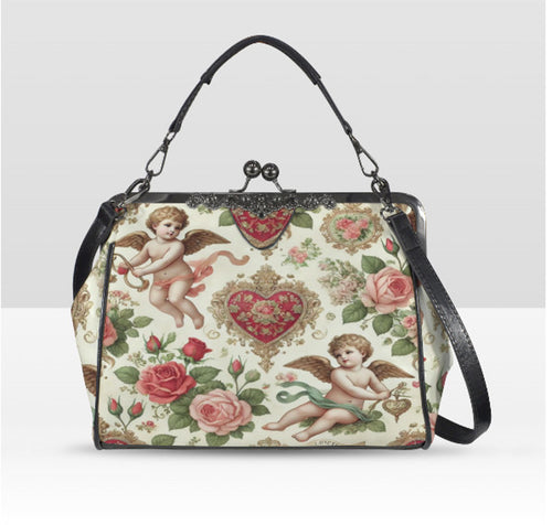 Victorian Heart Valentine's Day Cherub Rose Shoulder Cross Body Hand Bag Satchel Kisslock