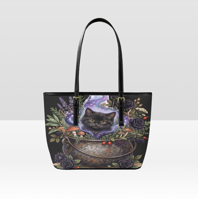 Custom Tote Hand Shoulder Bag 12 X 15 Fall Halloween Gothic Black Cat Cauldron Terrifictrend