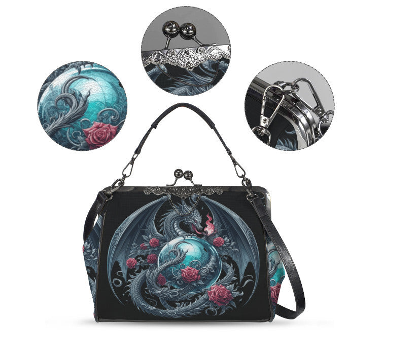 Dark Victorian Gothic Fire Dragon Roses Earth Shoulder Cross Body Bag Satchel Kisslock