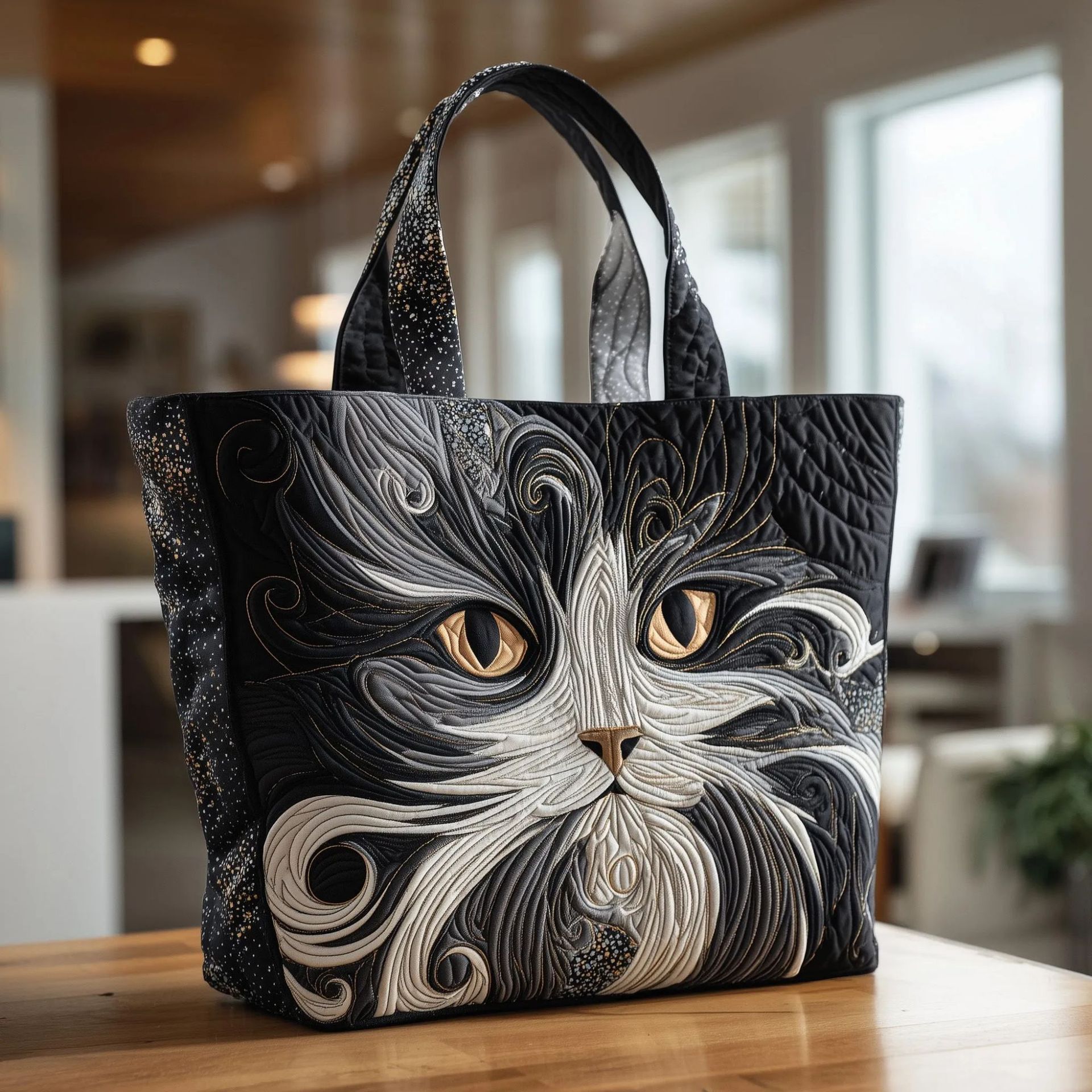 Creative, High-Capacity Tote Bag With Digital Print And Quilted Embroidery Cj