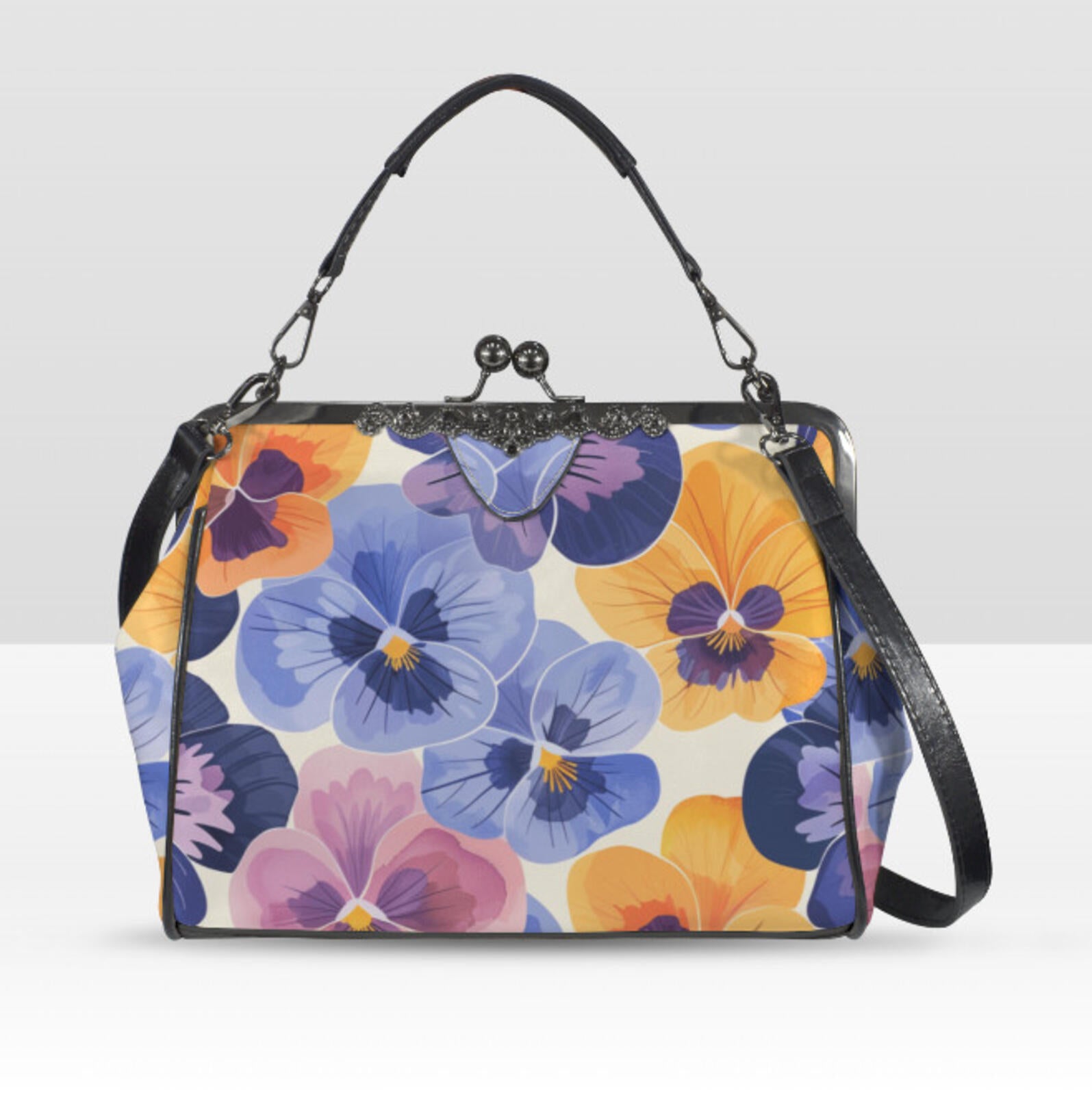 Pansy Floral Flower Art Spring Mother's Day Shoulder Cross Body Bag Satchel NEW Kisslock