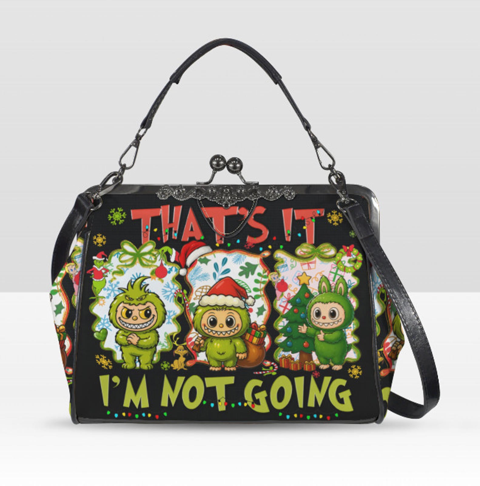 LaBubu La Bubu Monster Grinch Christmas Holiday  Shoulder Cross Body Bag Satchel Kisslock