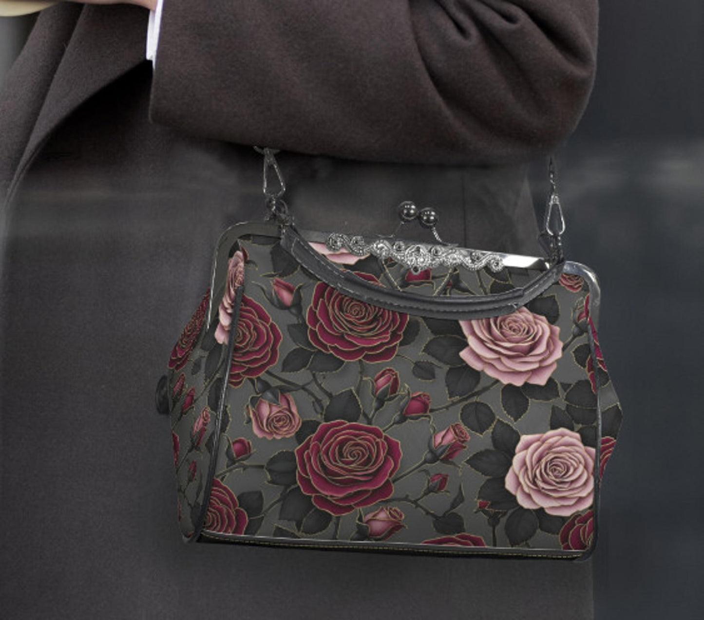 Victorian Valentine Gothic Purple Lavender  Shoulder Cross Body Hand Bag Satchel Kisslock