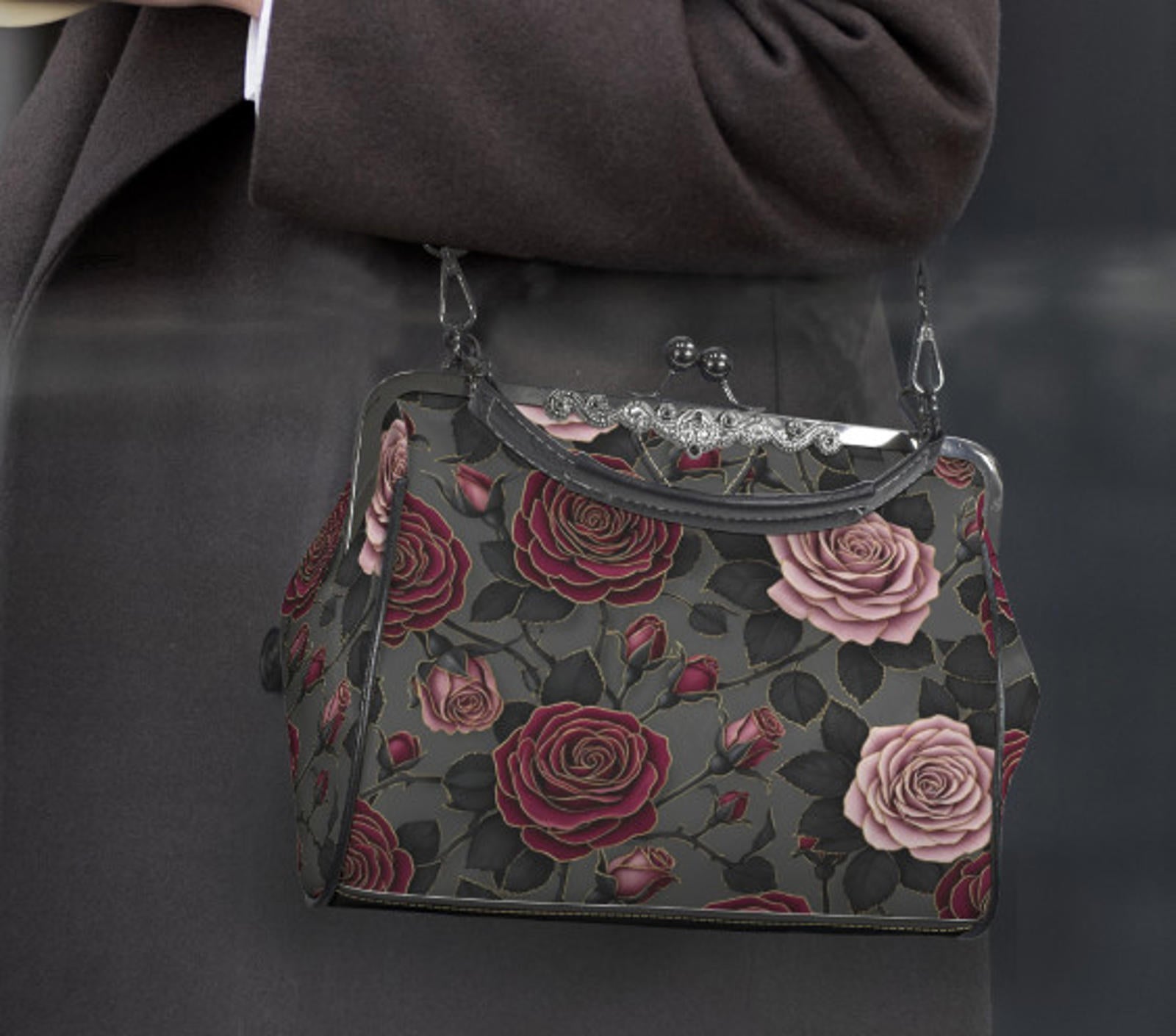 Victorian Valentine Gothic Purple Lavender  Shoulder Cross Body Hand Bag Satchel Kisslock