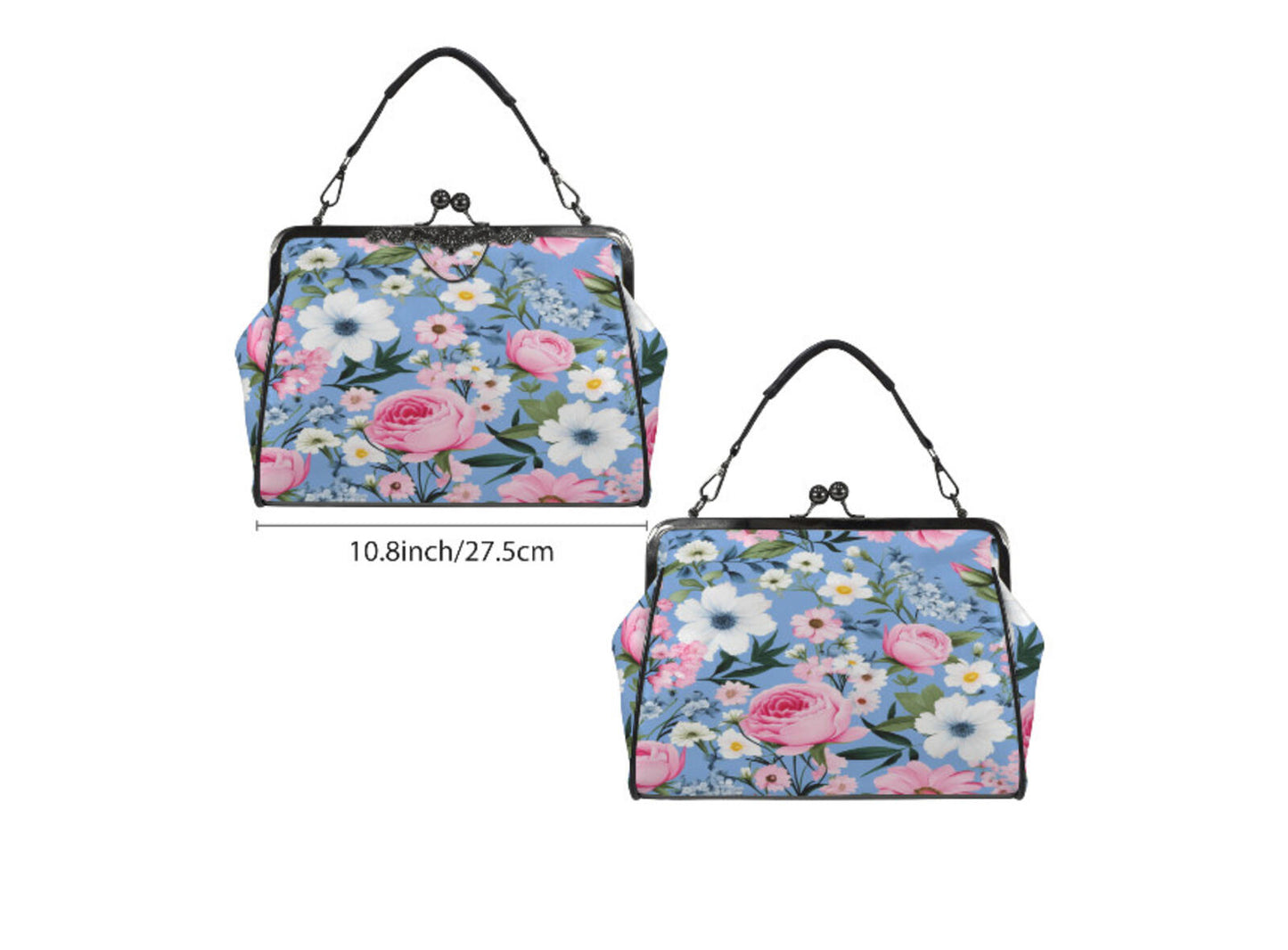 Flowers Blue Blue Pink Spring Summer Art Shoulder Cross Body Bag Satchel NEW Kisslock
