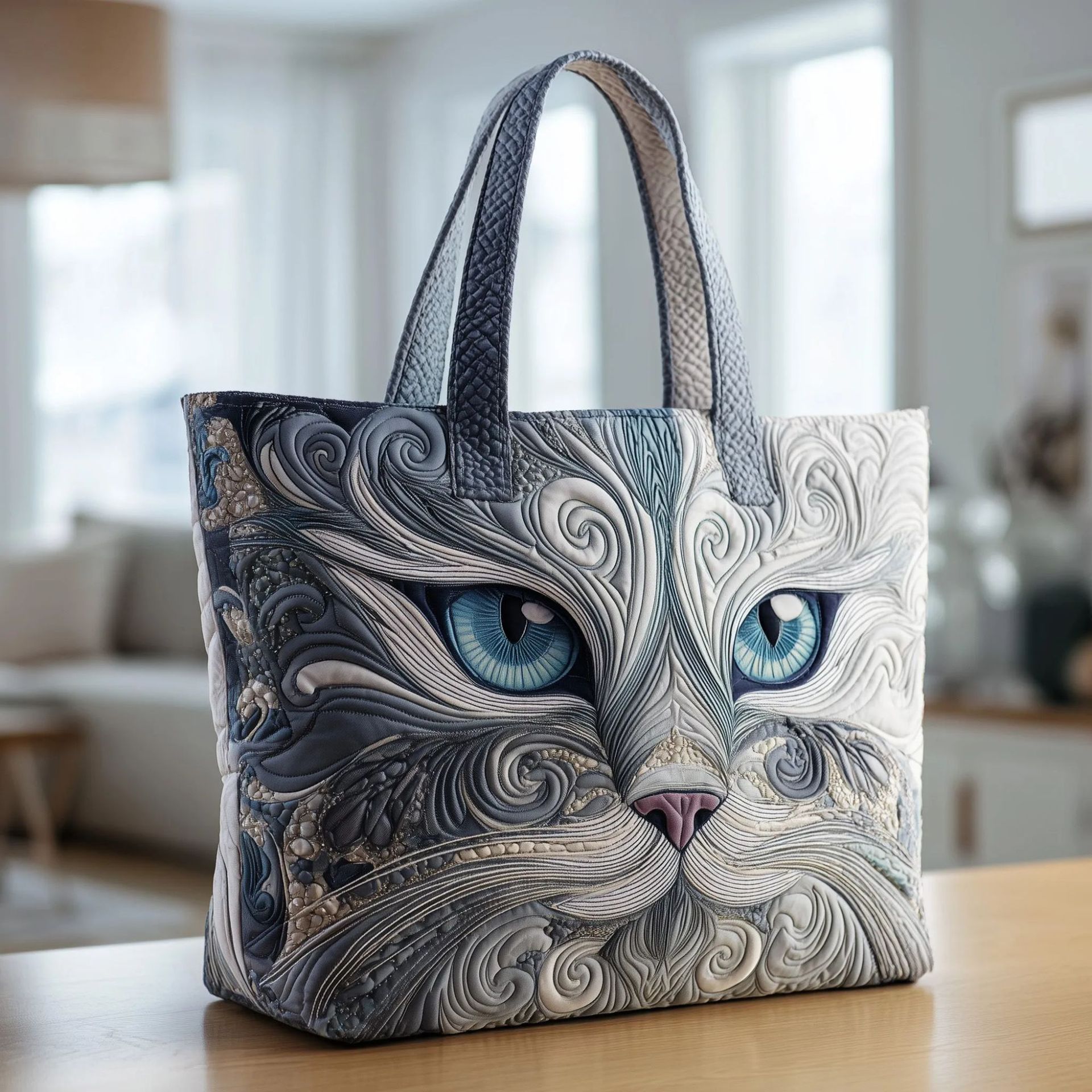 Creative, High-Capacity Tote Bag With Digital Print And Quilted Embroidery Cj