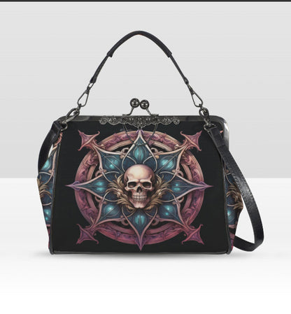 Dark Victorian Gothic Medieval Skull Shieldl Shoulder Cross Body Bag Satchel NEW Kisslock