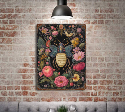 Rustic Gothic Botanical Animals BEETLE Metal Sign Victorian Wall Decor 8x12 Unbranded