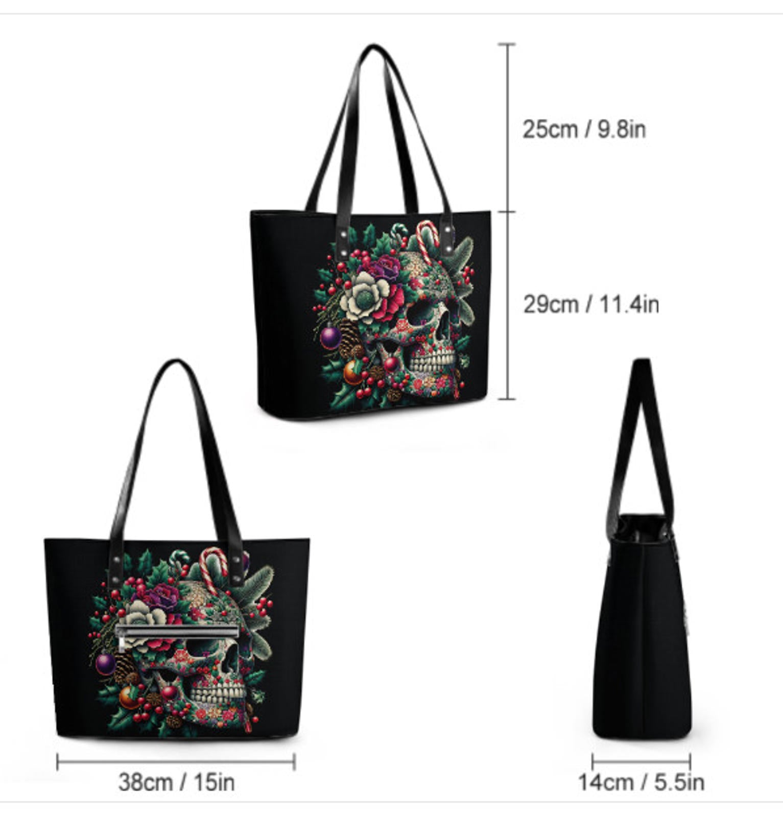 Custom Tote Hand Shoulder Bag 12 X 15 Gothic Sugar Skull Xmas  Holiday Gift  NEW Terrifictrend