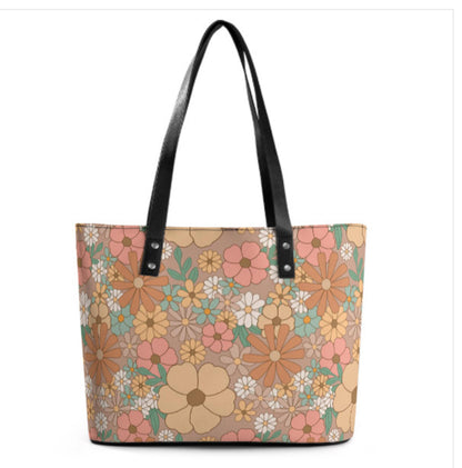 Custom Tote Hand Shoulder Bag 12 X 15 Spring Bohemian BohoBrown Orange Floral Terrifictrend