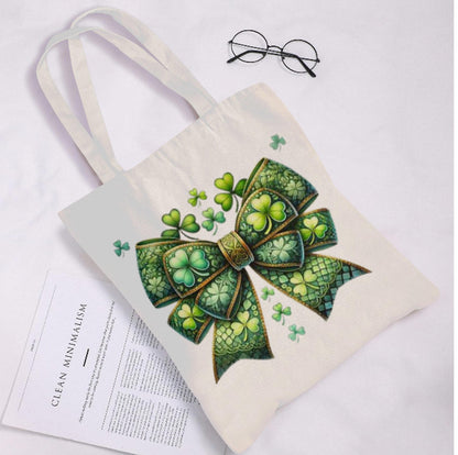 St. Patrick's Day Irish Shamrock Clover Bow  Print Shoulder Tote Bag 15" X 15" TerrificTrend