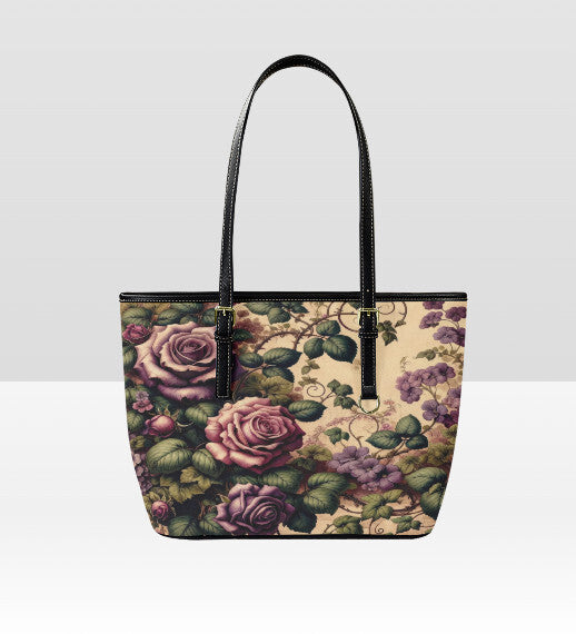 Custom Tote Hand Shoulder Bag 12 X 15 Gothic Victorian Black Purple Green Roses Terrifictrend