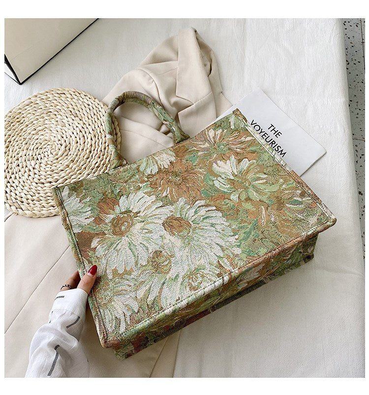 Large capacity womens shopping bag with floral design, ideal for style and functionality in everyday use.