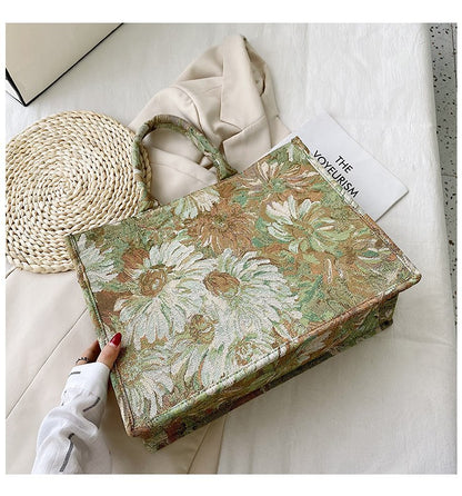 Large capacity womens shopping bag with floral design, ideal for style and functionality in everyday use.