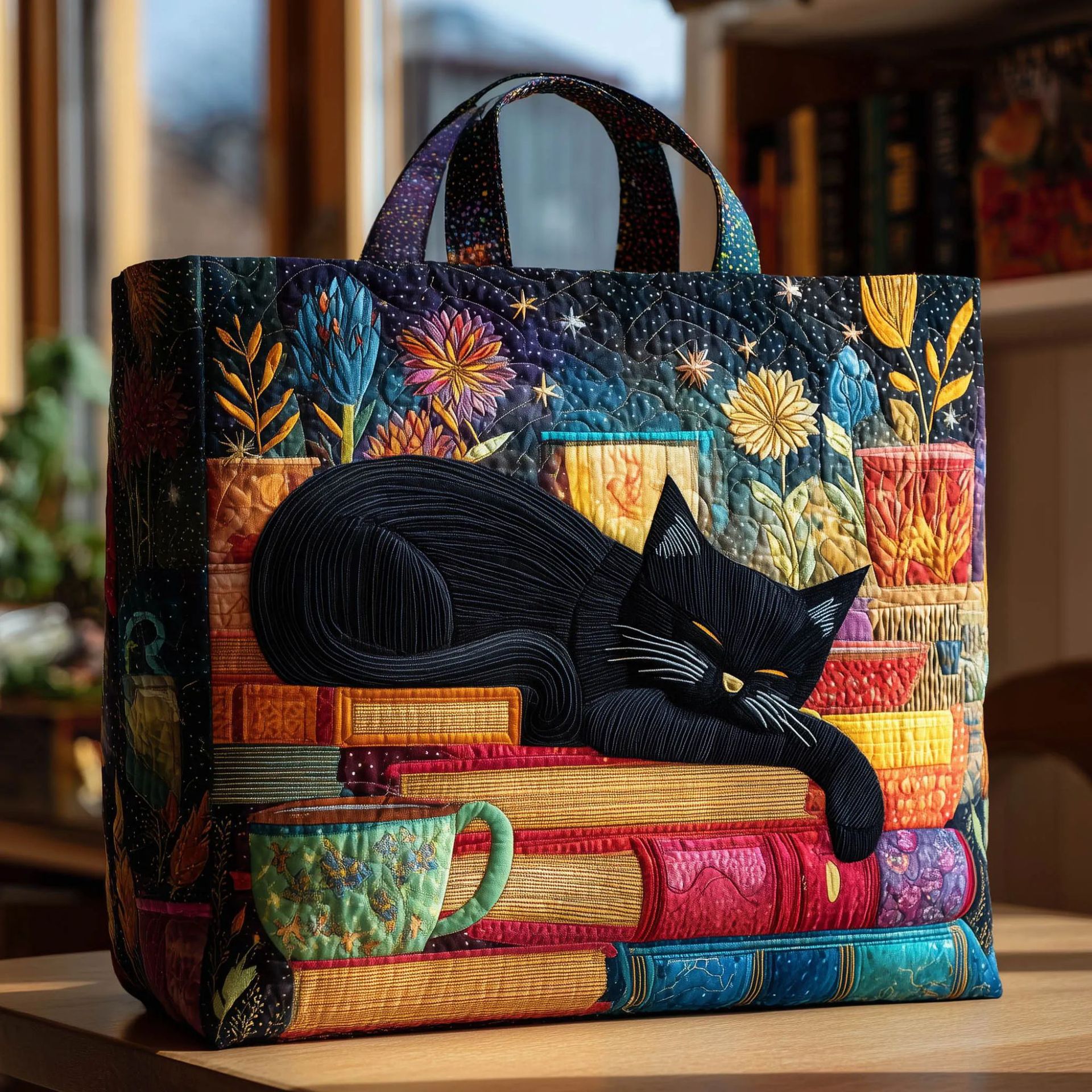 Creative, High-Capacity Tote Bag With Digital Print And Quilted Embroidery Cj