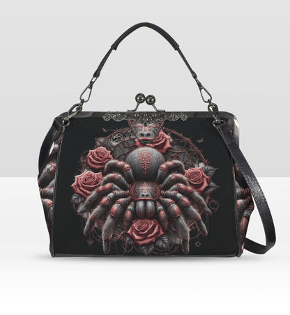 Dark Victorian Gothic Spider Black Widow Skull  Shoulder Cross Body Bag Satchel Kisslock