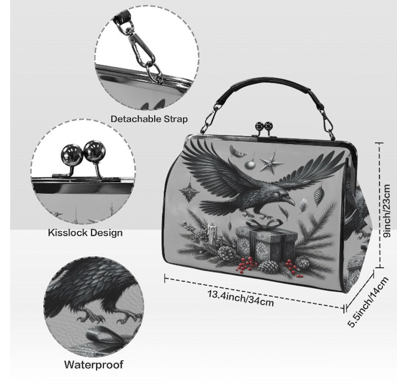 Gray Gothic Christmas Crow  Hand Shoulder Cross Body Bag Satchel 9 x 13 Gift terrifictrend