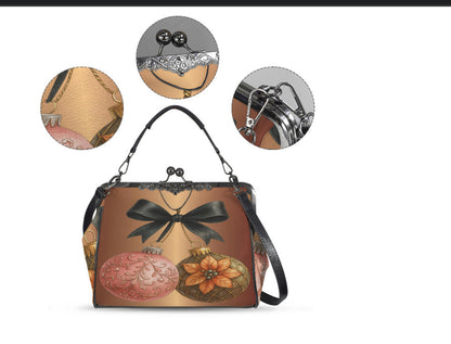 Rose Gold Ornament Christmas Shoulder Cross Body Bag Satchel Holiday Gift Kisslock
