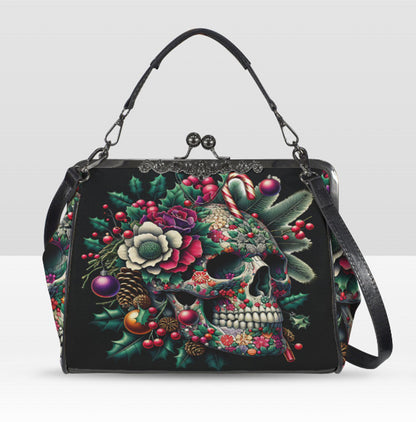 Victorian Gothic Christmas Sugar Skull  Shoulder Cross Body Hand Bag Satchel Kisslock