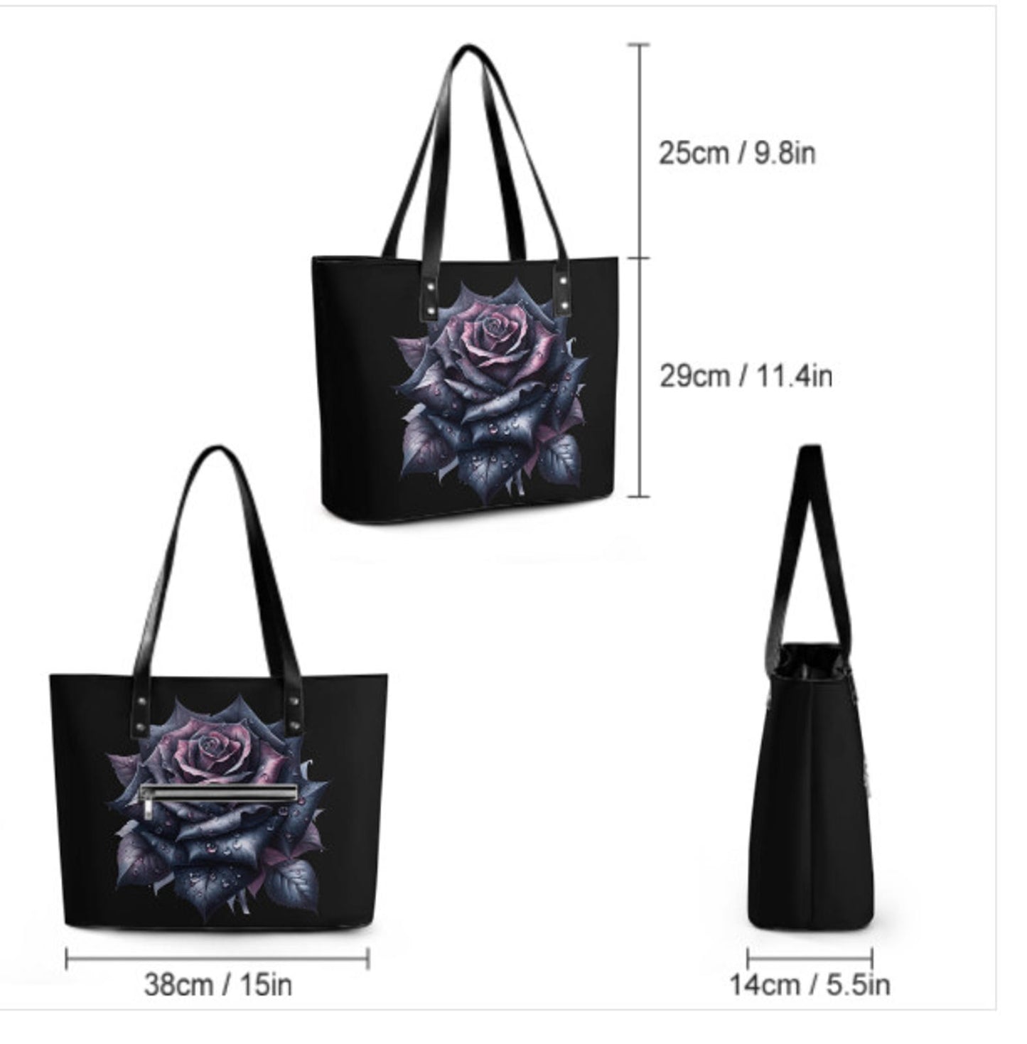 Custom Tote Hand Shoulder Bag 12 X 15 Gothic Spring Purple Rose Mother's Day Art Terrifictrend