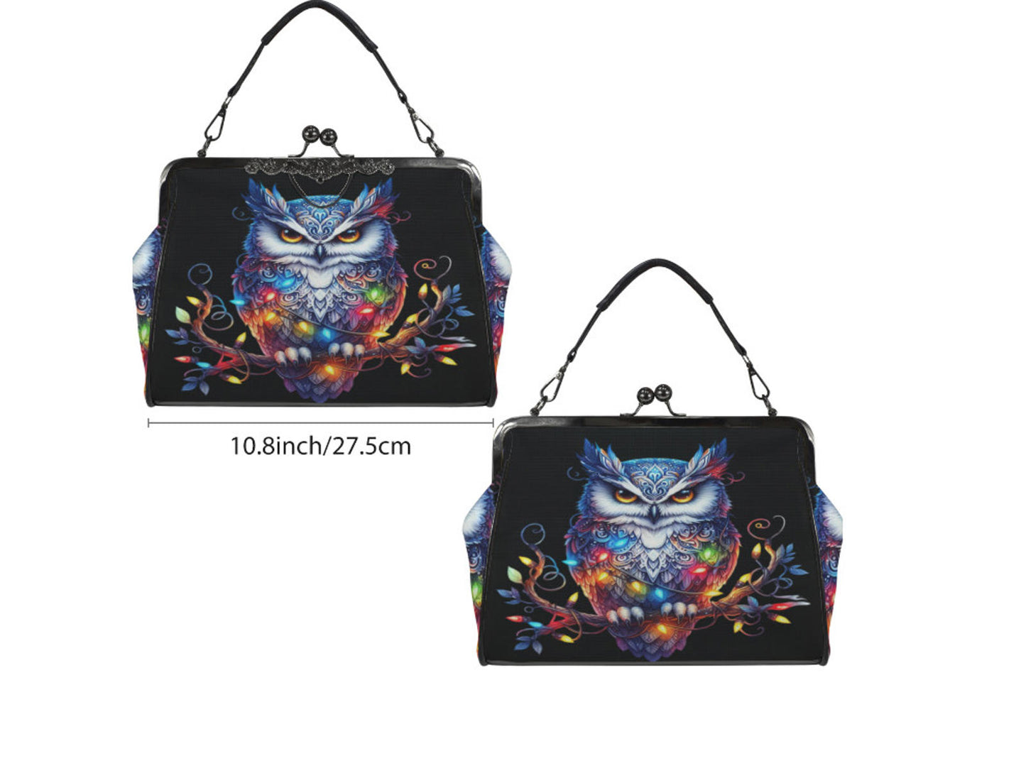 Gothic Victorian Christmas Owl w/Lights  Holiday Shoulder Cross Body Bag Satchel Kisslock