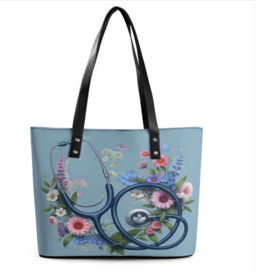 Custom Tote Hand Shoulder Bag 12 X 15 Blue Floral Nurse Doctor Holiday Gift  NEW Terrifictrend