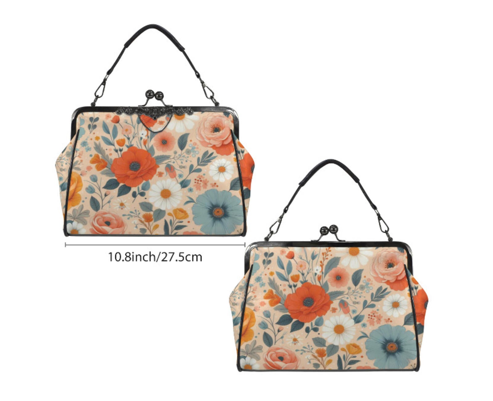 Peach Floral Flower Art Spring Mother's Day Shoulder Cross Body Bag Satchel NEW Kisslock
