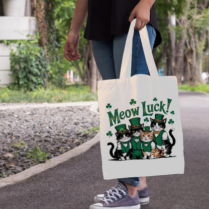 St. Patrick's Day Irish Meow Luck Cats Tuxedo  Print Shoulder Tote Bag 15" X 15" TerrificTrend