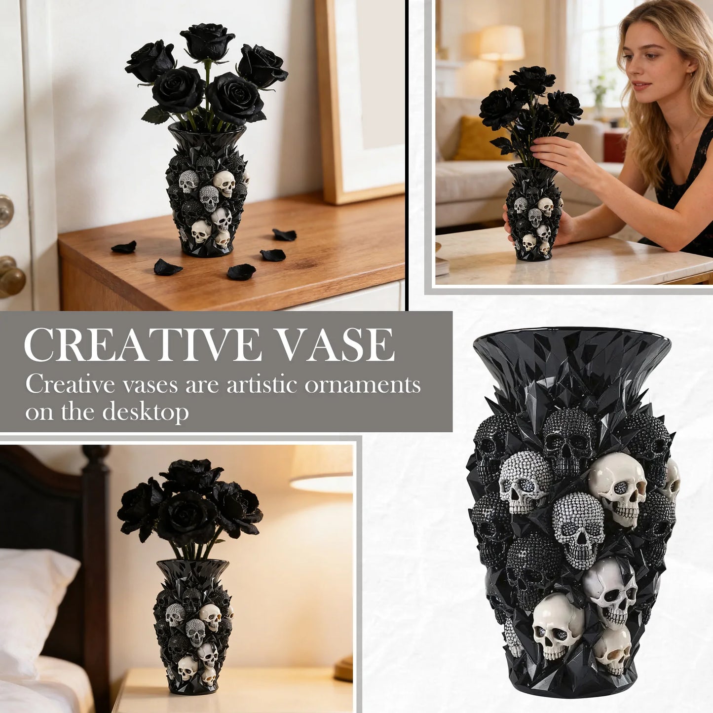 Gothic Skull Vase, Garden Decorative Resin Craft Ornament, Gothic Decorative Vase, Home Decor Flower Vase terrifictrend