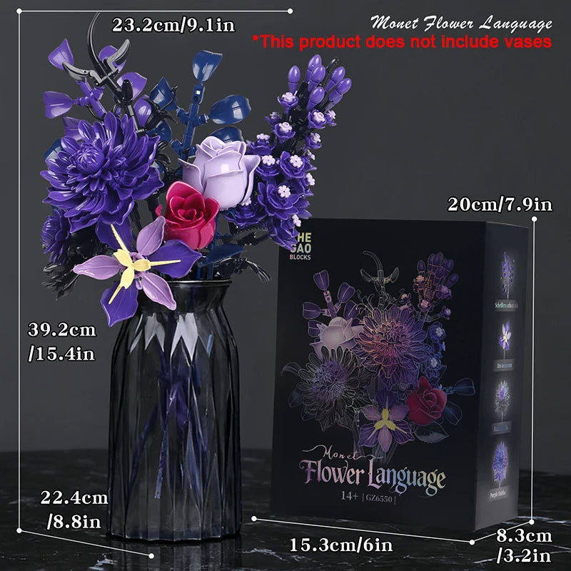 BuildMOC Purple Rose Botanical Building Block Set,Gothic Decor Artificial Rose Flower Bouquet Model Toys Valentines Day Gifts terrifictrend