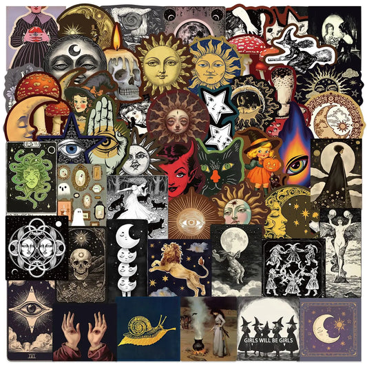 50Pcs Gothic Decor Graffiti Stickers Witch Moon Spooky DIY Stickers Skateboard Motorcycle Suitcase Phone Laptop Decals terrifictrend